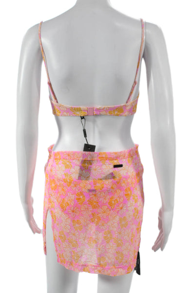 Triangl Women Two-Piece Floral Bikini Pink Size S