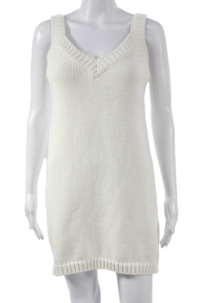 Zara Women White Sweater Dress V Neck Sleeveless Pullover Cotton Short Size M