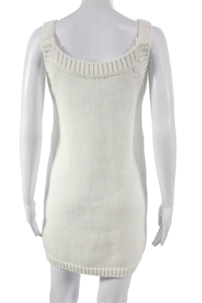 Zara Women White Sweater Dress V Neck Sleeveless Pullover Cotton Short Size M
