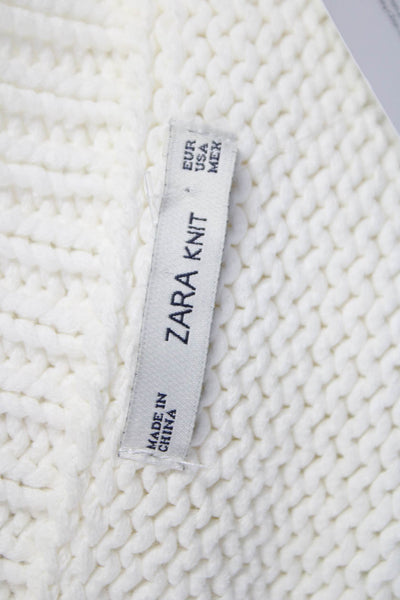 Zara Women White Sweater Dress V Neck Sleeveless Pullover Cotton Short Size M