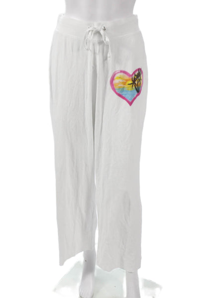 Boys Lie Women White Modal Blend Drawstring Sweatpants Beach Size S