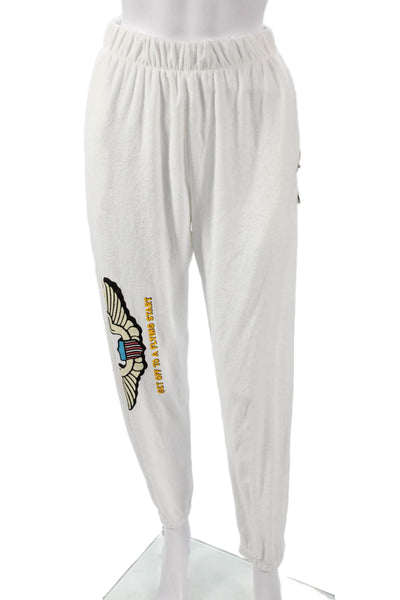 Boys Lie Womens Jogger Pants White Drawstring Graphic Polyester Size S