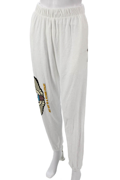 Boys Lie Womens Jogger Pants White Drawstring Graphic Polyester Size S