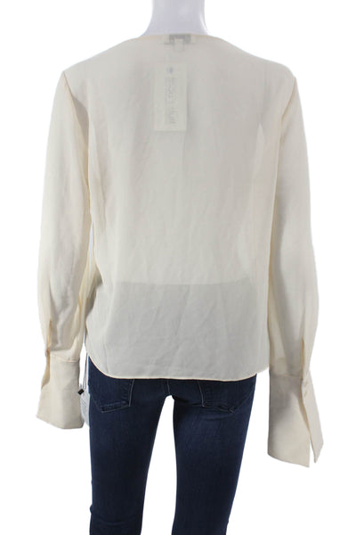 L'Academie Women Basic Cotton V-Neck Long Sleeve Blouse Ivory Size XS