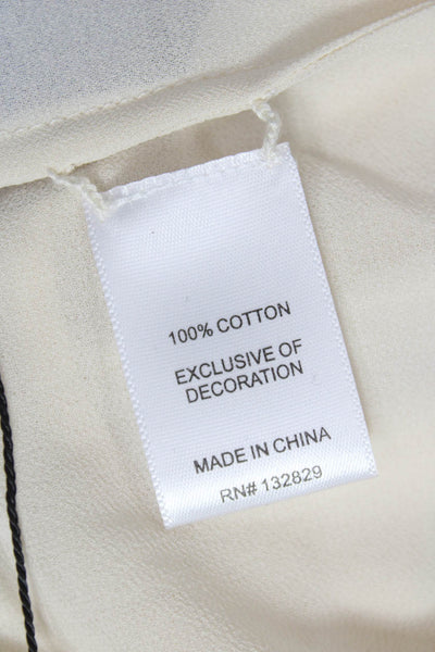 L'Academie Women Basic Cotton V-Neck Long Sleeve Blouse Ivory Size XS