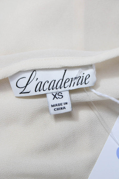 L'Academie Women Basic Cotton V-Neck Long Sleeve Blouse Ivory Size XS