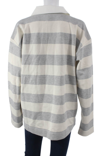 Aligne Women Basic Striped Collared Viscose Polo Long Sleeve Gray Size S