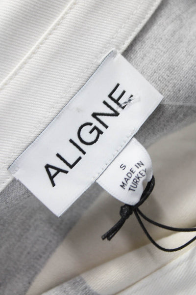 Aligne Women Basic Striped Collared Viscose Polo Long Sleeve Gray Size S
