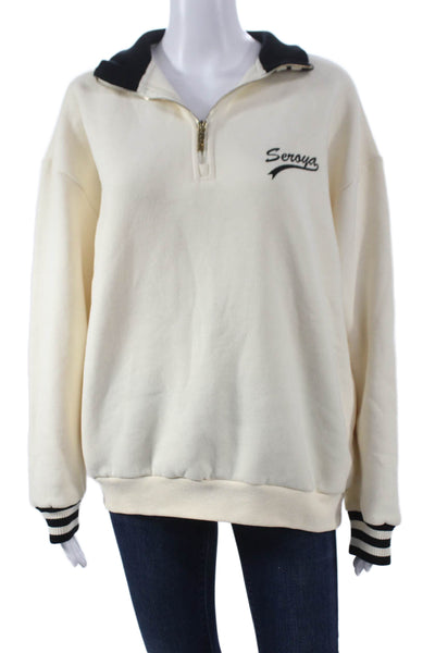 Ser.O.Ya Women Pullover Sweatshirt Collared Ivory Cotton Long Sleeve Size XS
