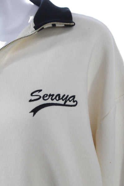 Ser.O.Ya Women Pullover Sweatshirt Collared Ivory Cotton Long Sleeve Size XS