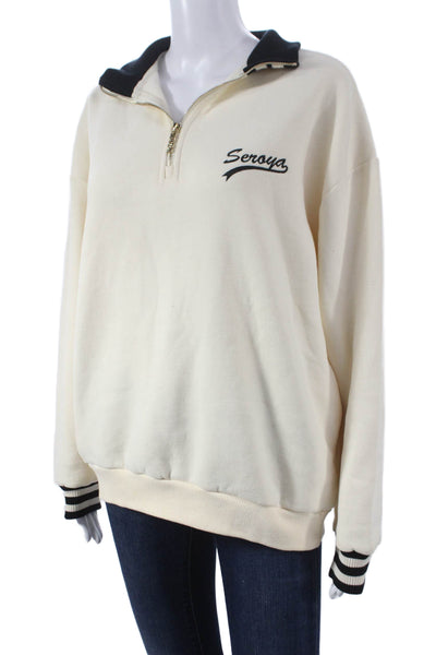 Ser.O.Ya Women Pullover Sweatshirt Collared Ivory Cotton Long Sleeve Size XS