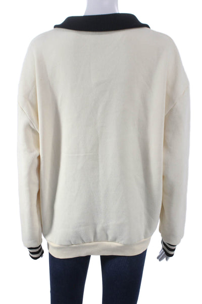 Ser.O.Ya Women Pullover Sweatshirt Collared Ivory Cotton Long Sleeve Size XS