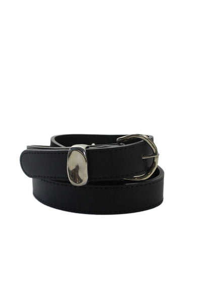 Janessa Leone Womens Myra Leather Silver Tone Buckle Belt Black Size S