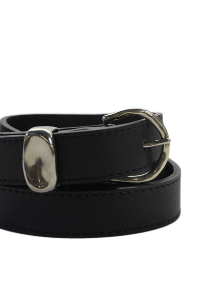 Janessa Leone Womens Myra Leather Silver Tone Buckle Belt Black Size S