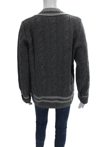 Erdem Women Striped Lambswool V-Neck Pullover Sweater Gray Long Sleeve Size L