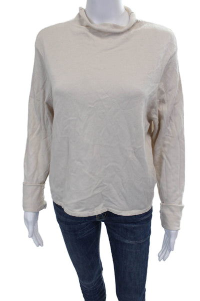 Kule Women Beige Cowl Neck Pullover Sweater Long Sleeve 70% Cotton Size L