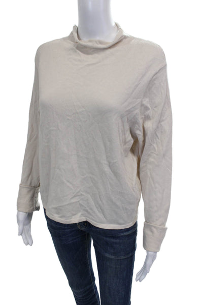 Kule Women Beige Cowl Neck Pullover Sweater Long Sleeve 70% Cotton Size L