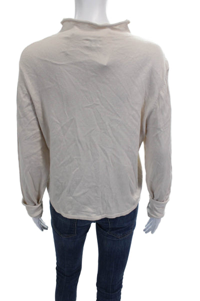 Kule Women Beige Cowl Neck Pullover Sweater Long Sleeve 70% Cotton Size L