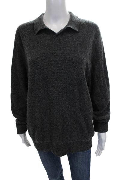 Vince Mens Pullover Striped Cashmere Blend Sweater Gray Long Sleeve Size M