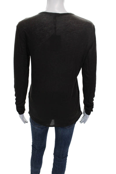 Massimo Dutti Womens Basic Linen Long Sleeve Round Neck T-Shirt Brown Size M