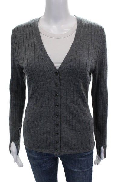 Banana Republic Women Gray Merino Wool Striped Vneck Cardigan Size S