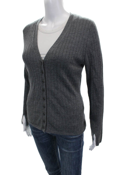 Banana Republic Women Gray Merino Wool Striped Vneck Cardigan Size S