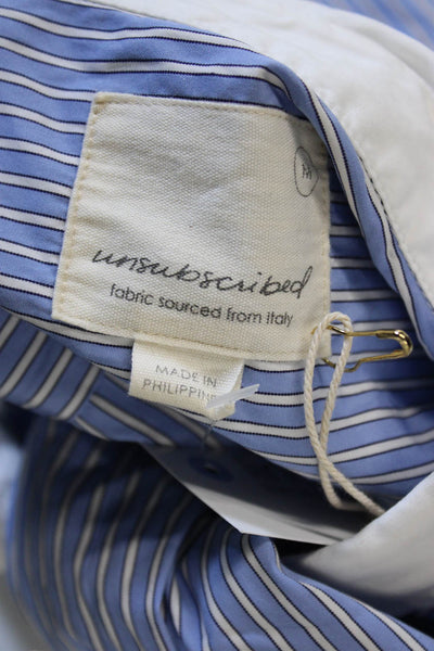 Unsubscribed Women Blue Striped Cotton Long Sleeve Button-Up Top Size M