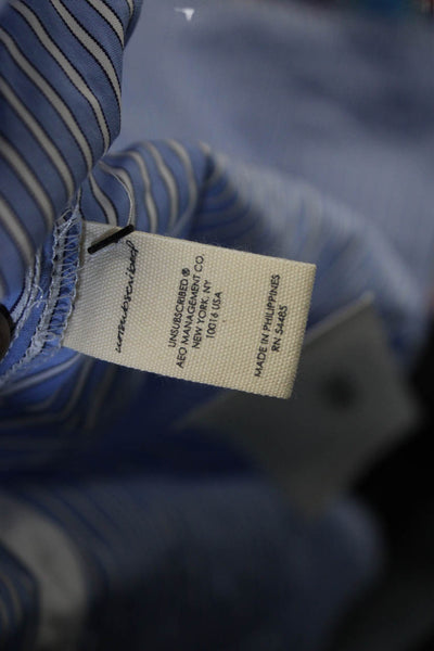 Unsubscribed Women Blue Striped Cotton Long Sleeve Button-Up Top Size M