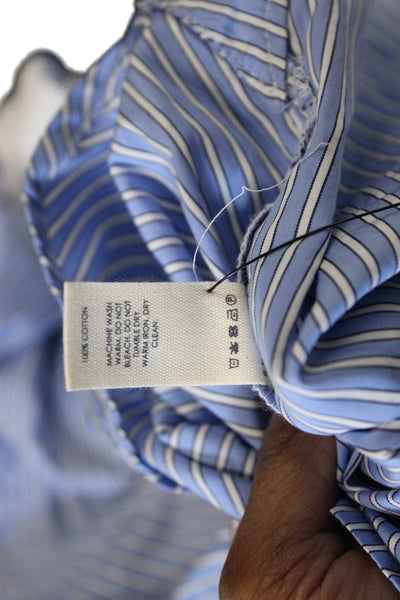 Unsubscribed Women Blue Striped Cotton Long Sleeve Button-Up Top Size M