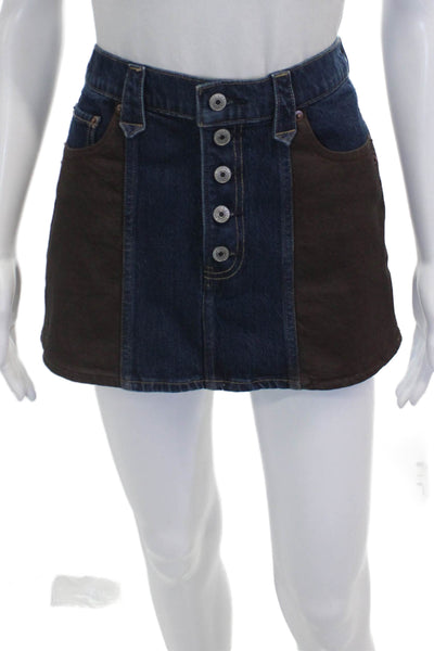 Abercrombie & Fitch Womens Blue A-Line Skirt Cotton Button Short Size 27