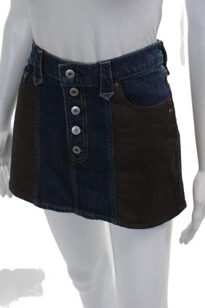Abercrombie & Fitch Womens Blue A-Line Skirt Cotton Button Short Size 27