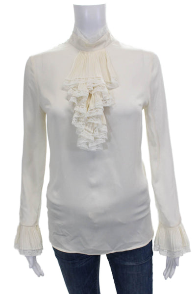 Gucci Womens Silk High Neck Long Sleeve Ivory Blouse Size 36