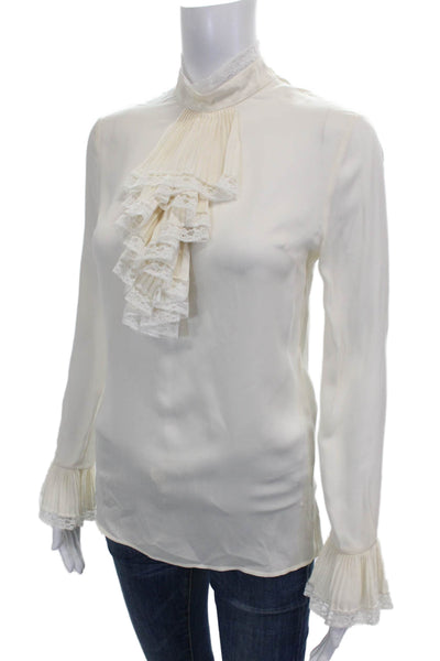 Gucci Womens Silk High Neck Long Sleeve Ivory Blouse Size 36