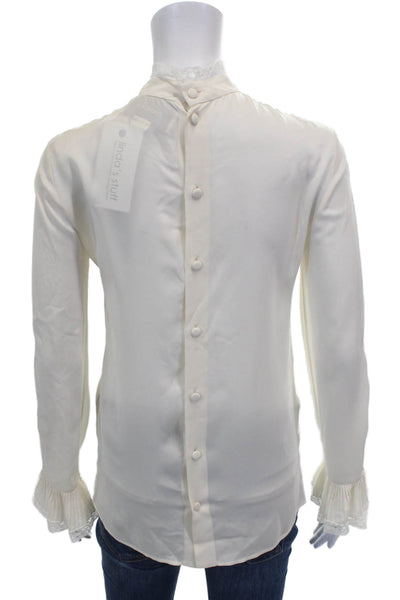 Gucci Womens Silk High Neck Long Sleeve Ivory Blouse Size 36