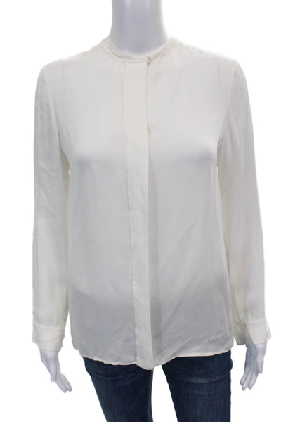 Vince Women Basic Silk Collared Button Long Sleeve Blouse Ivory Size 4