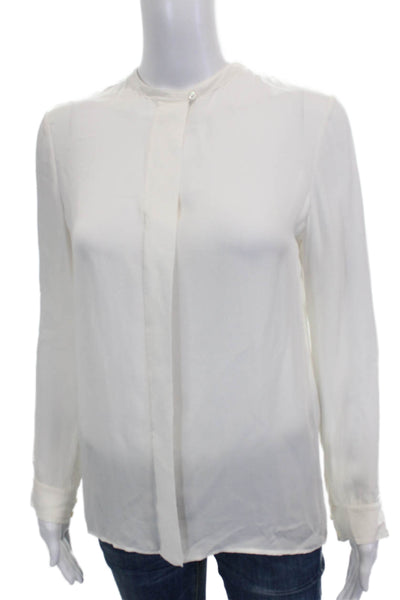 Vince Women Basic Silk Collared Button Long Sleeve Blouse Ivory Size 4
