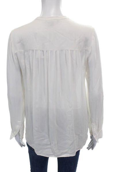 Vince Women Basic Silk Collared Button Long Sleeve Blouse Ivory Size 4