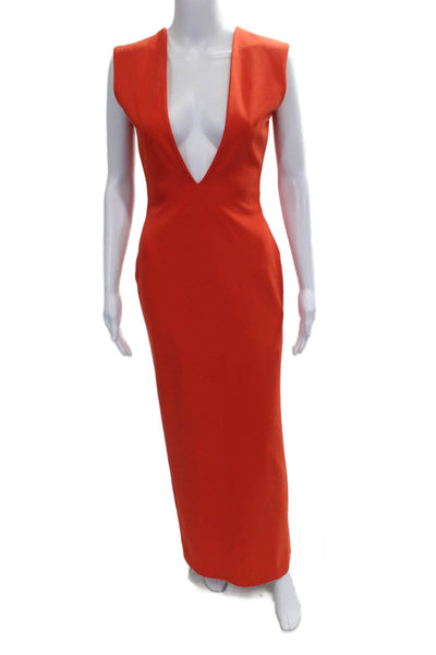Solace London Women Maxi Dress Orange V-Neck Sleeveless Polyester Size 4
