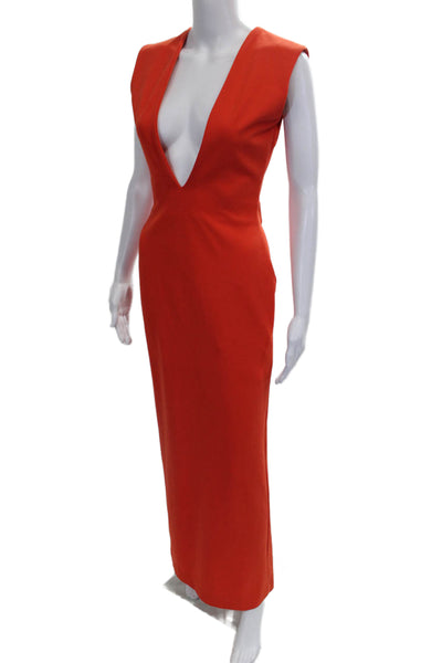 Solace London Women Maxi Dress Orange V-Neck Sleeveless Polyester Size 4