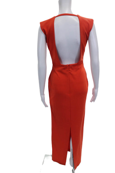 Solace London Women Maxi Dress Orange V-Neck Sleeveless Polyester Size 4