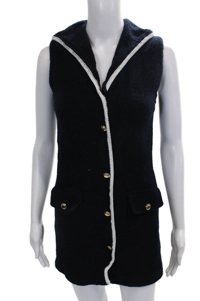 Miu Miu Women Shift Dress Blue Wool V Neck Sleeveless Above Knee Button Size 38