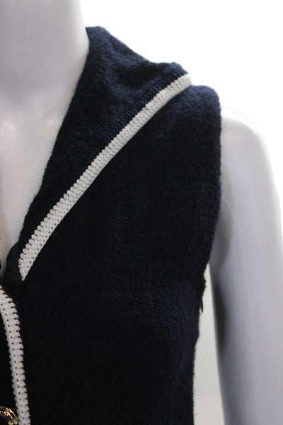 Miu Miu Women Shift Dress Blue Wool V Neck Sleeveless Above Knee Button Size 38
