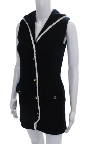 Miu Miu Women Shift Dress Blue Wool V Neck Sleeveless Above Knee Button Size 38