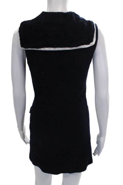 Miu Miu Women Shift Dress Blue Wool V Neck Sleeveless Above Knee Button Size 38