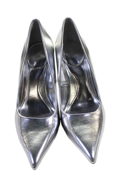Zara Womens Shiny Pointed Toe High Heels Pumps Shoes Silver Size 7