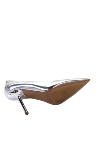 Zara Womens Shiny Pointed Toe High Heels Pumps Shoes Silver Size 7