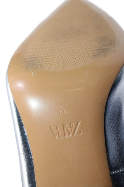 Zara Womens Shiny Pointed Toe High Heels Pumps Shoes Silver Size 7
