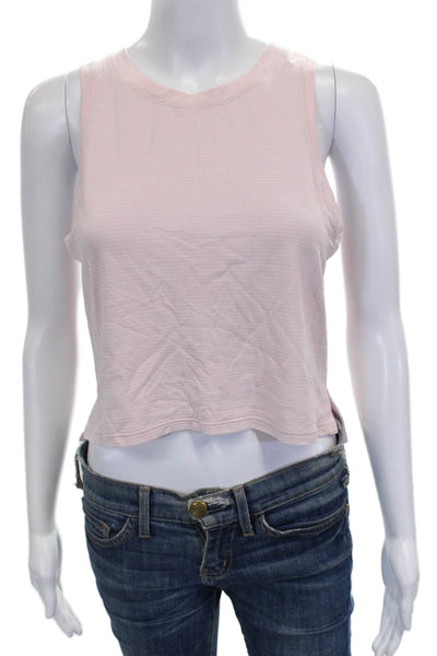 Lululemon Women Cropped Tank Pink Striped Nylon Round Neck Size S