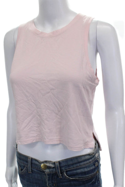 Lululemon Women Cropped Tank Pink Striped Nylon Round Neck Size S