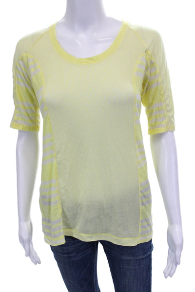 Lululemon Women Basic Yellow Striped Cotton Blend T-Shirt 3/4 Sleeve Size 2